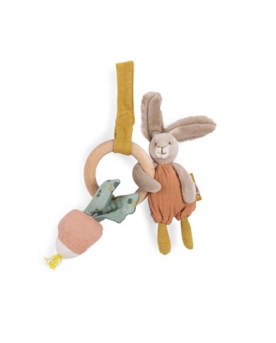 MOULIN ROTY - Hochet anneau en bois lapin - Trois petits lapins