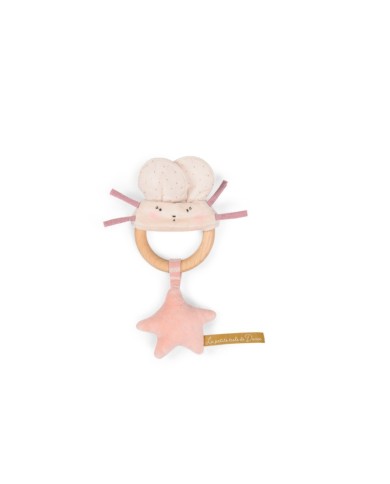 MOULIN ROTY - Hochet anneau en bois souris rose - La petite école de danse