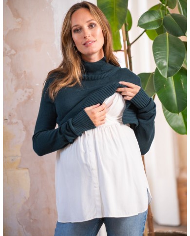 SERAPHINE - Pull de grossesse et allaitement – Vert sapin