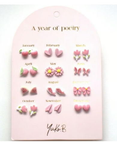 YUKO B. - Boucles d'oreilles - Un an de poésie - Rose YUKO B. - Boucles d'oreilles - Un an de poésie - Rose