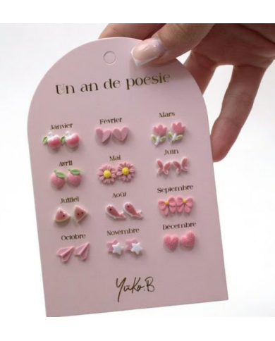 YUKO B. - Boucles d'oreilles - Un an de poésie - Rose YUKO B. - Boucles d'oreilles - Un an de poésie - Rose