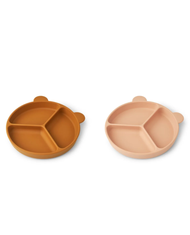 LIEWOOD - Assiettes à compartiments et ventouses - Moutard/Rose