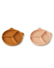 LIEWOOD - Assiettes à compartiments et ventouses - Moutard/Rose