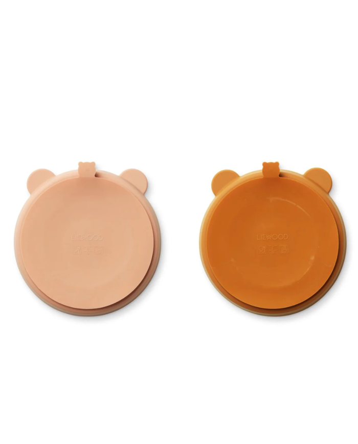 LIEWOOD - Assiettes à compartiments et ventouses - Moutard/Rose