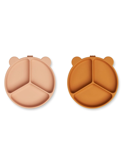 LIEWOOD - Assiettes à compartiments et ventouses - Moutard/Rose