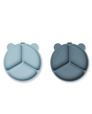 LIEWOOD - Assiettes à compartiments et ventouses - Moutard/Rose