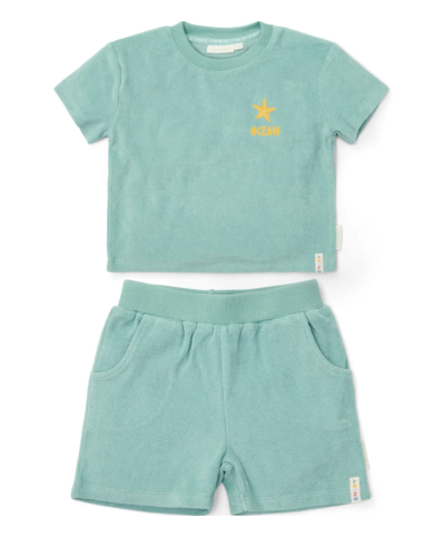 LITTLE DUTCH - Set t-shirt et short en éponge - Tortues et coquillages
