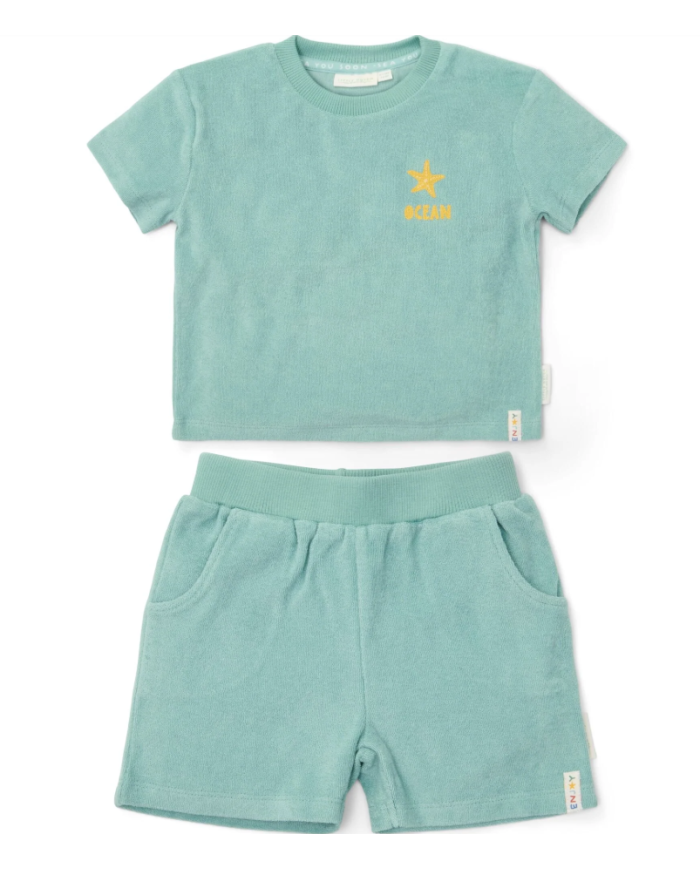 LITTLE DUTCH - Set t-shirt et short en éponge - Tortues et coquillages