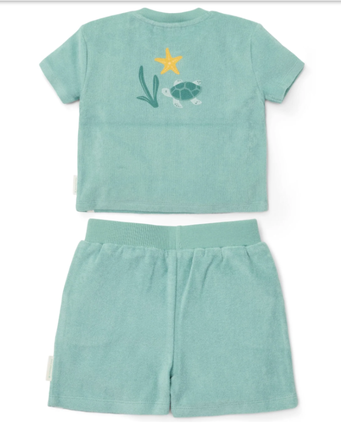 LITTLE DUTCH - Set t-shirt et short en éponge - Tortues et coquillages