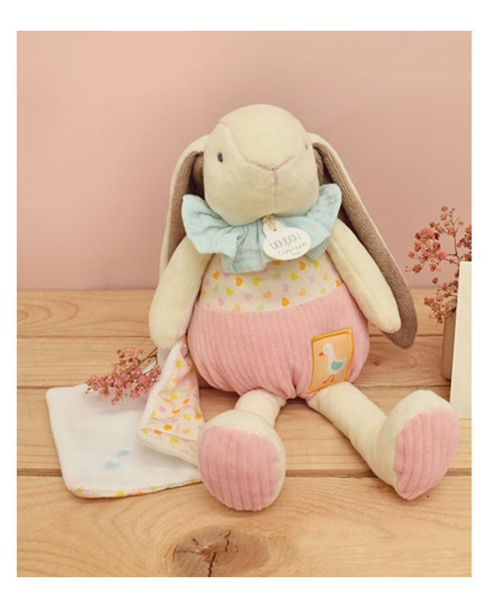 DOUDOU ET COMPAGNIE - Peluche lapin rose avec doudou - LAPIN CIBOULETTE