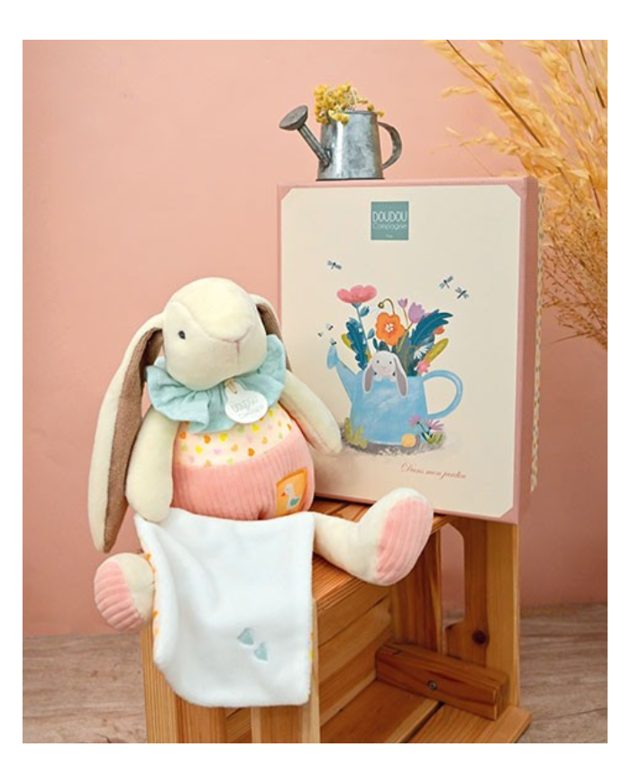 DOUDOU ET COMPAGNIE - Peluche lapin rose avec doudou - LAPIN CIBOULETTE
