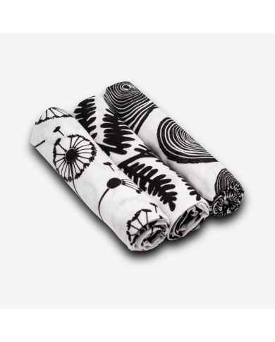 ETTA LOVES - Lot de 3 langes sensoriels en coton bio - imprimés végétaux ETTA LOVES - Lot de 3 langes sensoriels en coton bio - imprimés végétaux