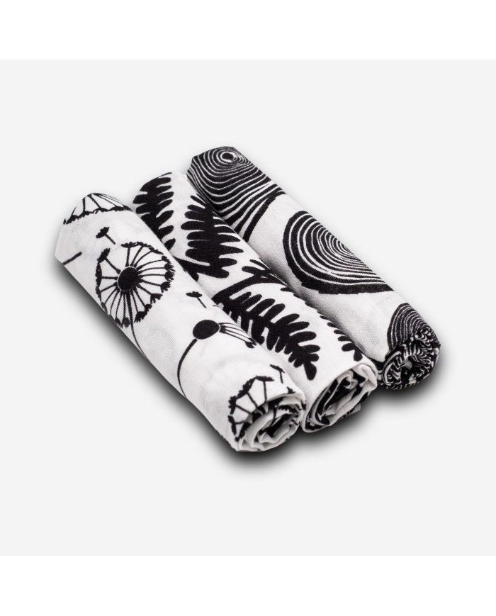 ETTA LOVES - Lot de 3 langes sensoriels en coton bio - imprimés végétaux ETTA LOVES - Lot de 3 langes sensoriels en coton bio - imprimés végétaux