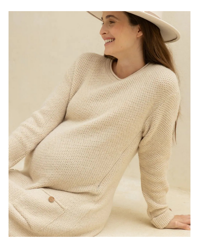 CACHE COEUR - Robe pull grossesse et allaitement - HONEY - Beige