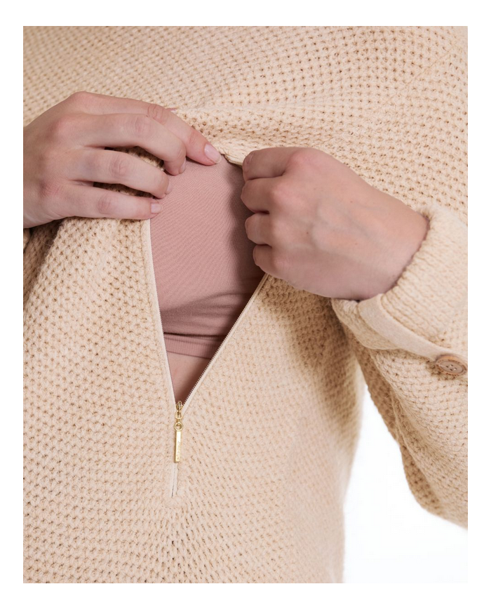 CACHE COEUR - Robe pull grossesse et allaitement - HONEY - Beige