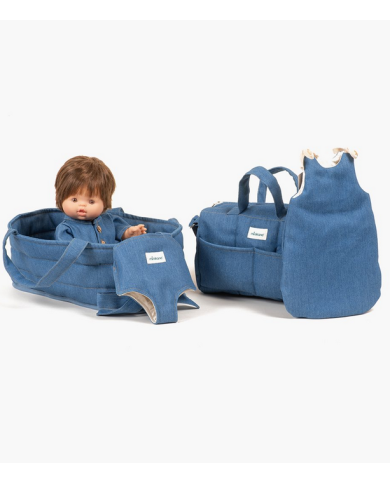 MINIKANE - Sac à langer poupée en jean bleu clair