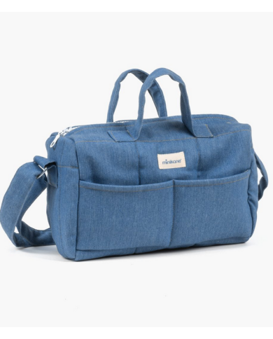 MINIKANE - Sac à langer poupée en jean bleu clair