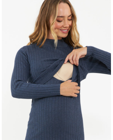 RIPE - Robe d'allaitement en maille côtelée Denim - NELLA RIPE - Robe d'allaitement en maille côtelée Denim - NELLA