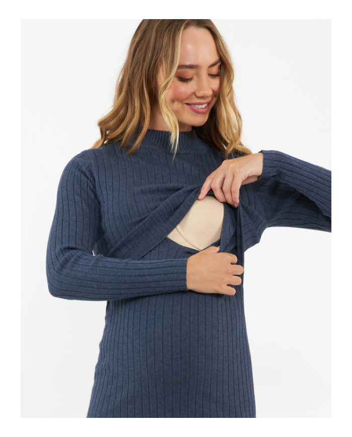 RIPE - Robe d'allaitement en maille côtelée Denim - NELLA RIPE - Robe d'allaitement en maille côtelée Denim - NELLA