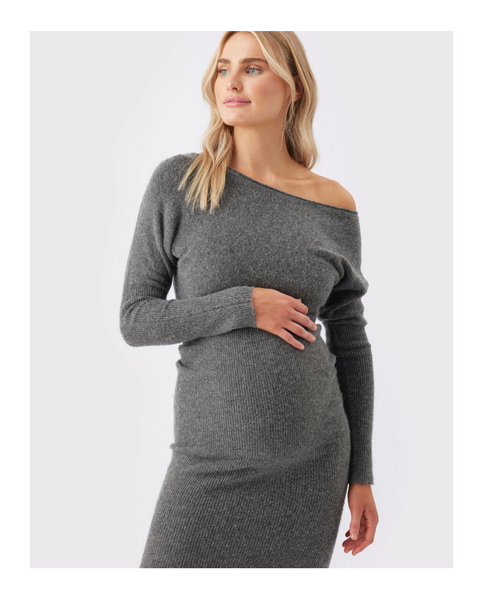 RIPE – Robe épaule dénudée en maille grise – TOBIE RIPE – Robe épaule dénudée en maille grise – TOBIE