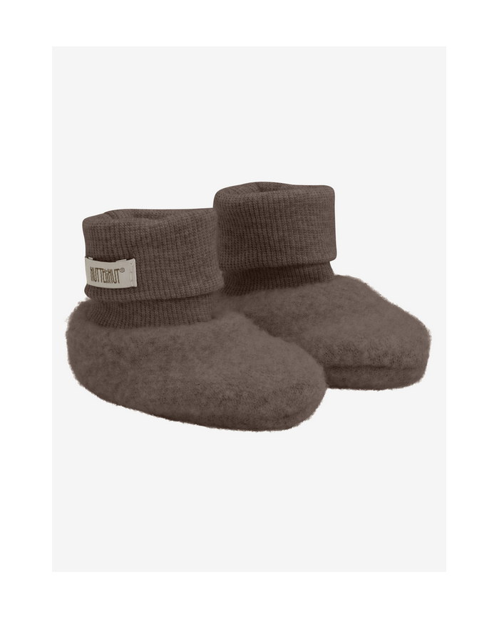 HUTTEliHUT - Chaussons en polaire de laine double épaisseur - Brun