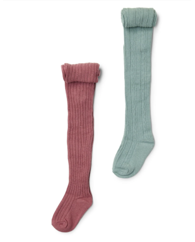 LITTLE DUTCH - Lot de 2 collants - Rose et vert