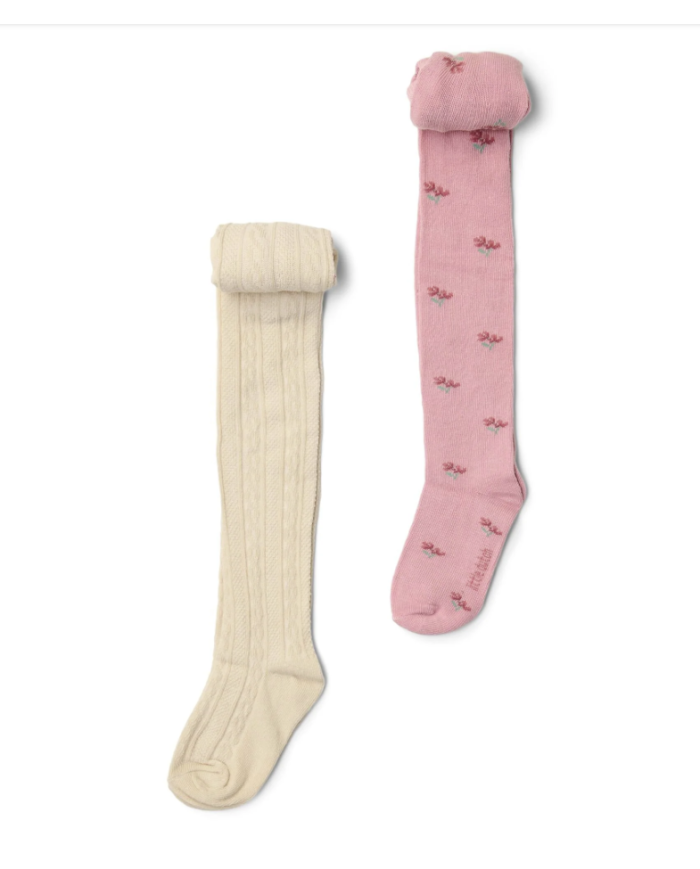 LITTLE DUTCH - Lot de 2 collants - Sable et motif à fleurs