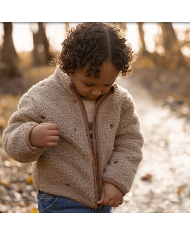 LITTLE DUTCH - Veste en peluche - Beige et motifs forestiers