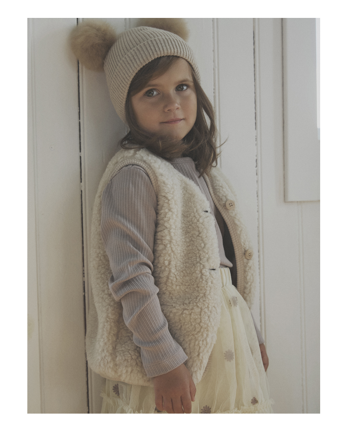 HUTTEliHUT - Bonnet en laine tricotée à pompons - Beige HUTTEliHUT - Bonnet en laine tricotée à pompons - Beige