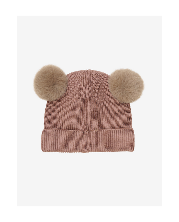 HUTTEliHUT - Bonnet en laine tricotée à pompons - Rose