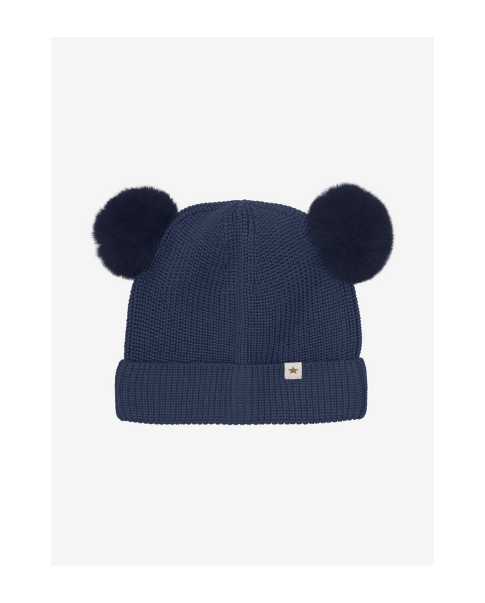 HUTTEliHUT - Bonnet en laine tricotée à pompons - Gris bleu