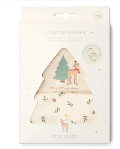 LITTLE DUTCH - Lot de 2 bodies de Noël à manches longues – Beige