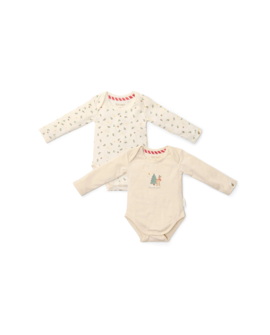 LITTLE DUTCH - Lot de 2 bodies de Noël à manches longues – Beige