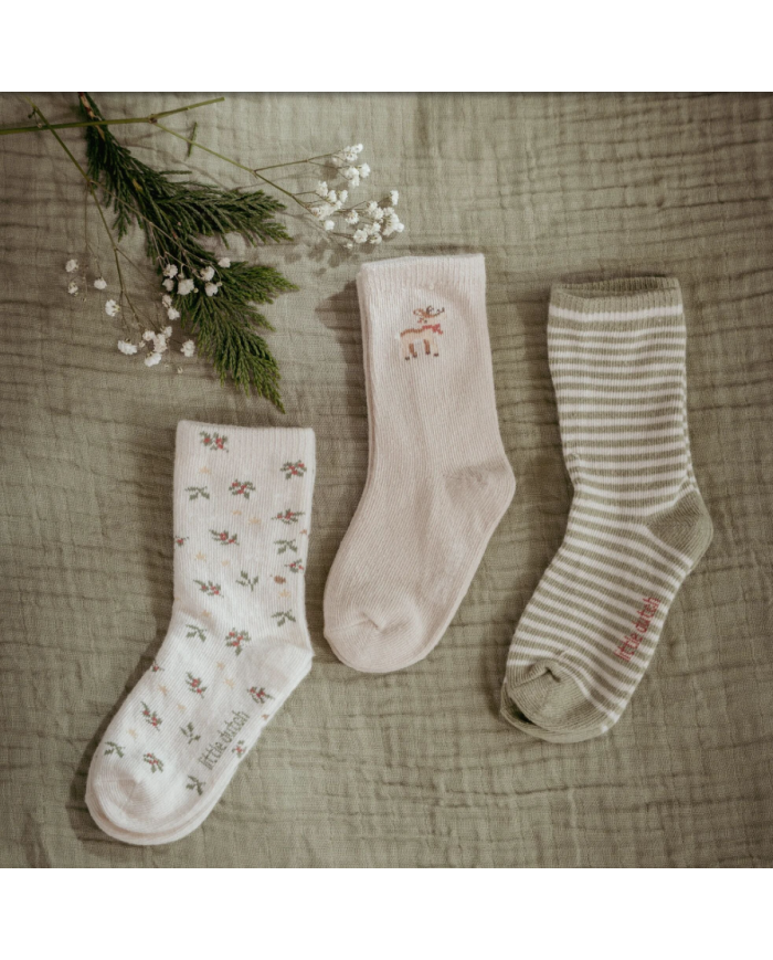 LITTLE DUTCH - Lot de 3 paires de chaussettes de Noël – Beige