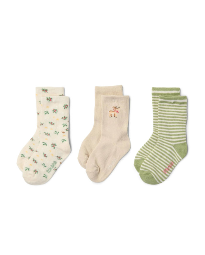 LITTLE DUTCH - Lot de 3 paires de chaussettes de Noël – Beige