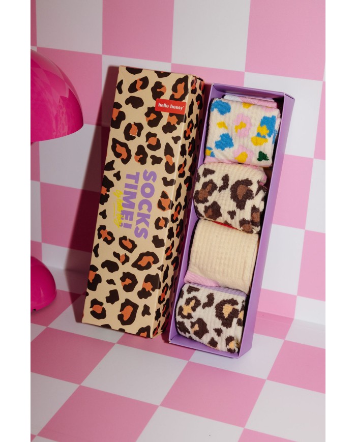 HELLO HOSSY - Lot de 4 paires de chaussettes – Pack Léopard