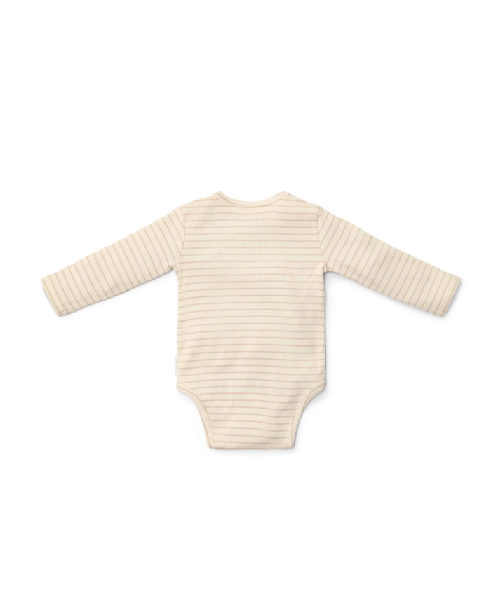 LITTLE DUTCH – Body bébé manches longues en coton bio – Sable rayé côtelé