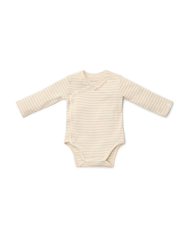 LITTLE DUTCH – Body bébé manches longues en coton bio – Sable rayé côtelé
