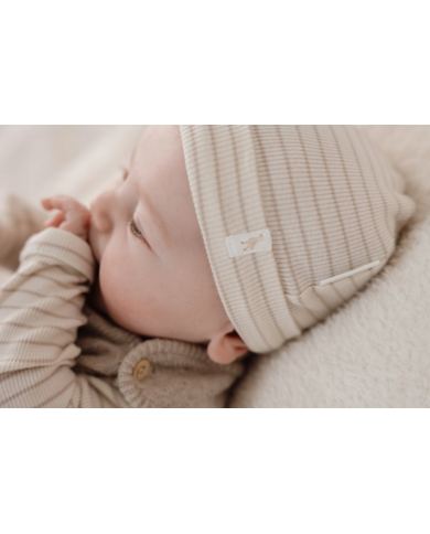 LITTLE DUTCH - Bonnet de naissance à rayures - Beige