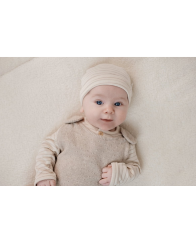 LITTLE DUTCH - Bonnet de naissance à rayures - Beige