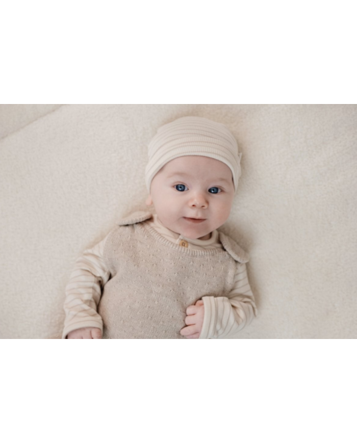 LITTLE DUTCH - Bonnet de naissance à rayures - Beige