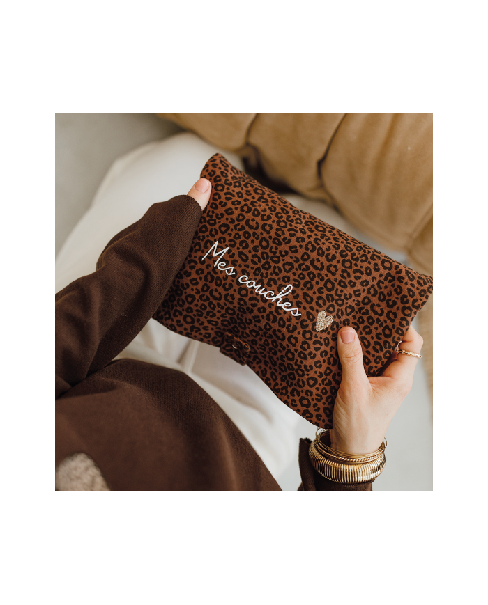 ATELIER WAGRAM - Pochette à couches en gaze de coton - Léopard marron