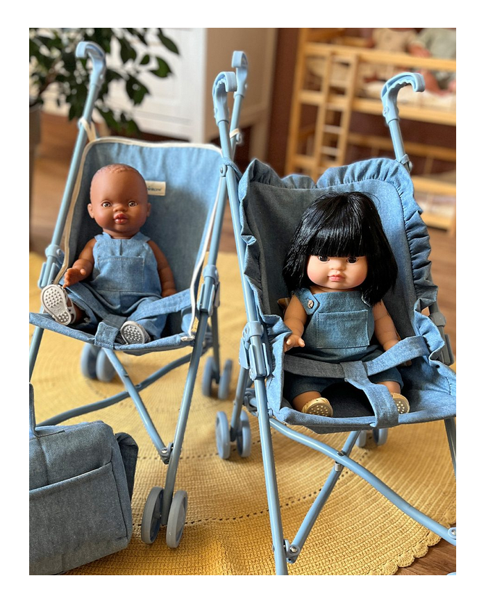 MINIKANE - Poussette poupée à volants en jean - BLEU CLAIR MINIKANE - Poussette poupée à volants en jean - BLEU CLAIR