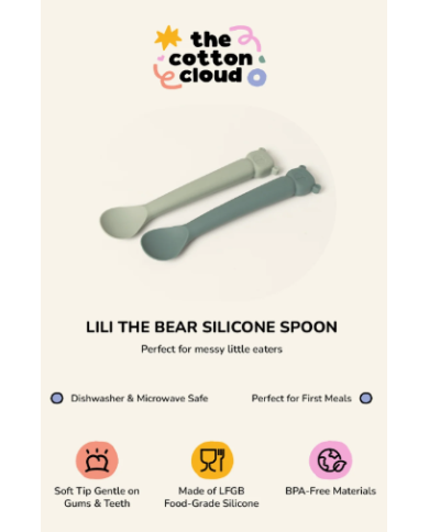 THE COTTON CLOUD - Lot de 2 cuillères en silicone Lili l'ours