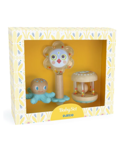 DJECO - Coffret de naissance - Jouets d'éveil en bois - BabyKit