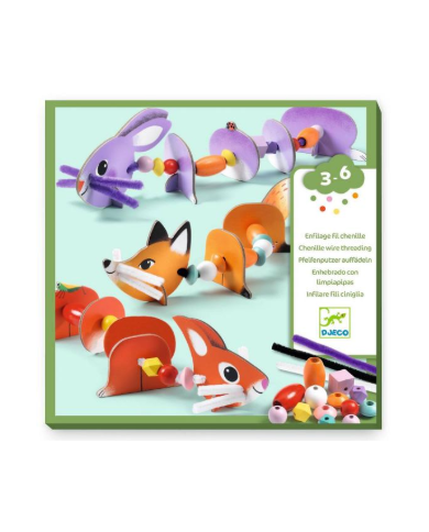 DJECO - Enfilage fil chenille - Animaux mignons