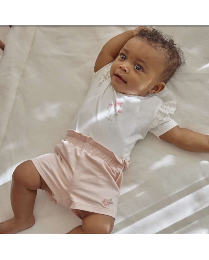 LITTLE DUTCH – Ensemble bébé – T-shirt fleurs blanc & short rose
