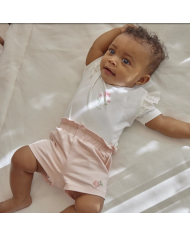 LITTLE DUTCH – Ensemble bébé – T-shirt fleurs blanc & short rose