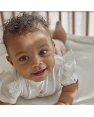 LITTLE DUTCH – Ensemble bébé – T-shirt fleurs blanc & short rose