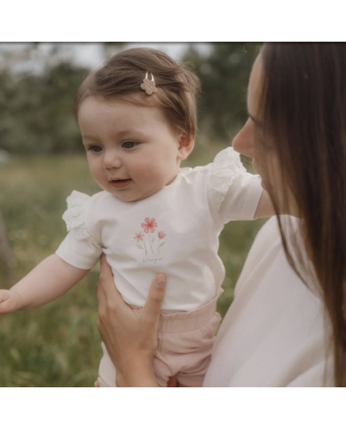 LITTLE DUTCH – Ensemble bébé – T-shirt fleurs blanc & short rose